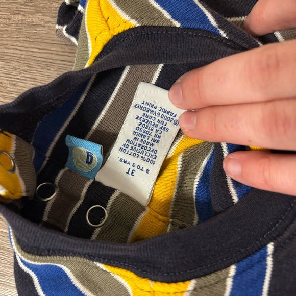 Vtg Gymboree Striped Long Sleeve One-Piece Snap‎ Y2K Toddler 3T Blue/Yellow - Picture 3 of 3